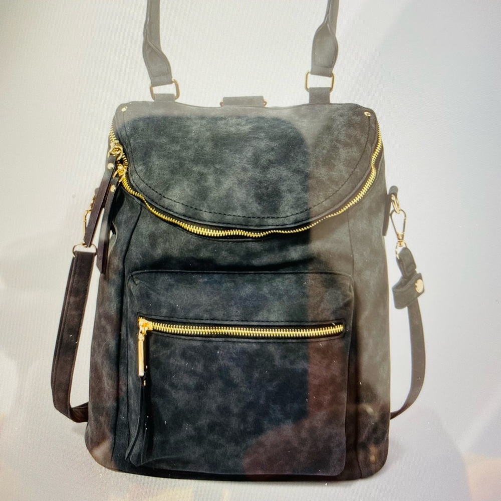 VR NYC Target Convertible Backpack Shoulder Bag Crossbody Tote Grey Gold Zipper